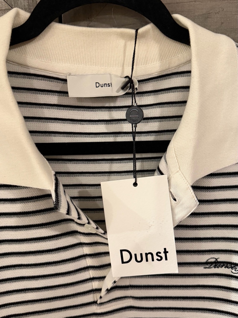 Dunst Women's Black & White Striped Long Sleeve Polo Tee - Picture 2 of 3
